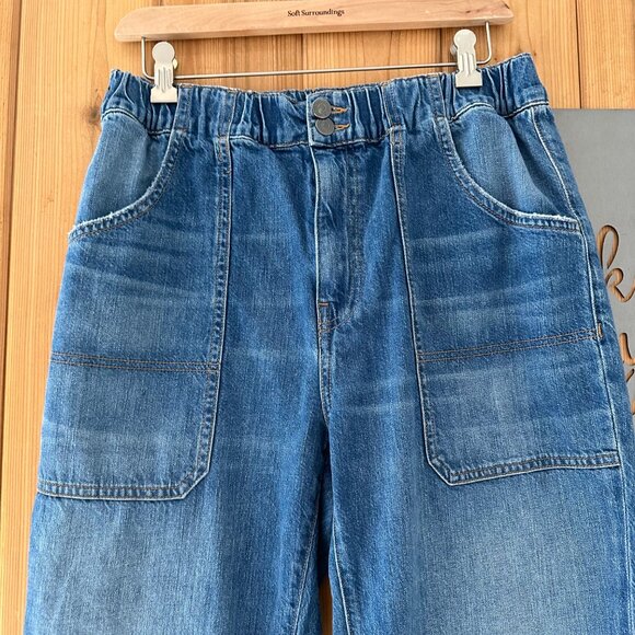 Veronica Beard Arya Cargo Elastic Back Waist Jeans in Waterfall Wash Size 12 - Picture 4 of 12